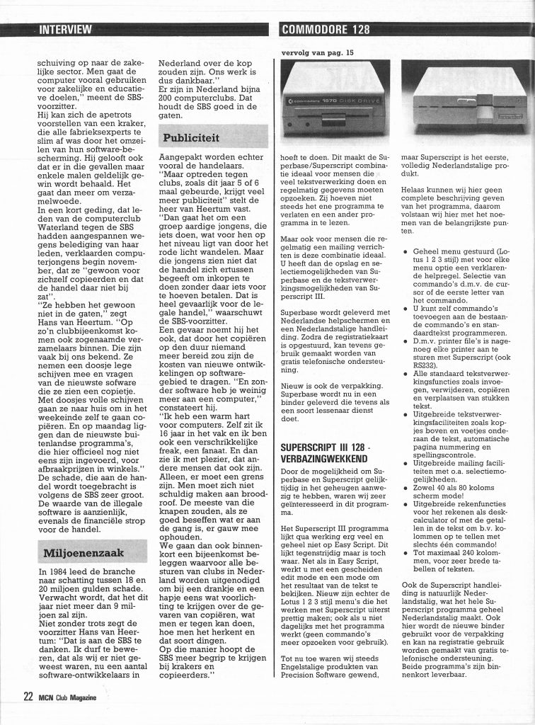 Kraken en kopieren van computerspellen - Artikel uit MCN Magazine, december 1985, pagina 22
