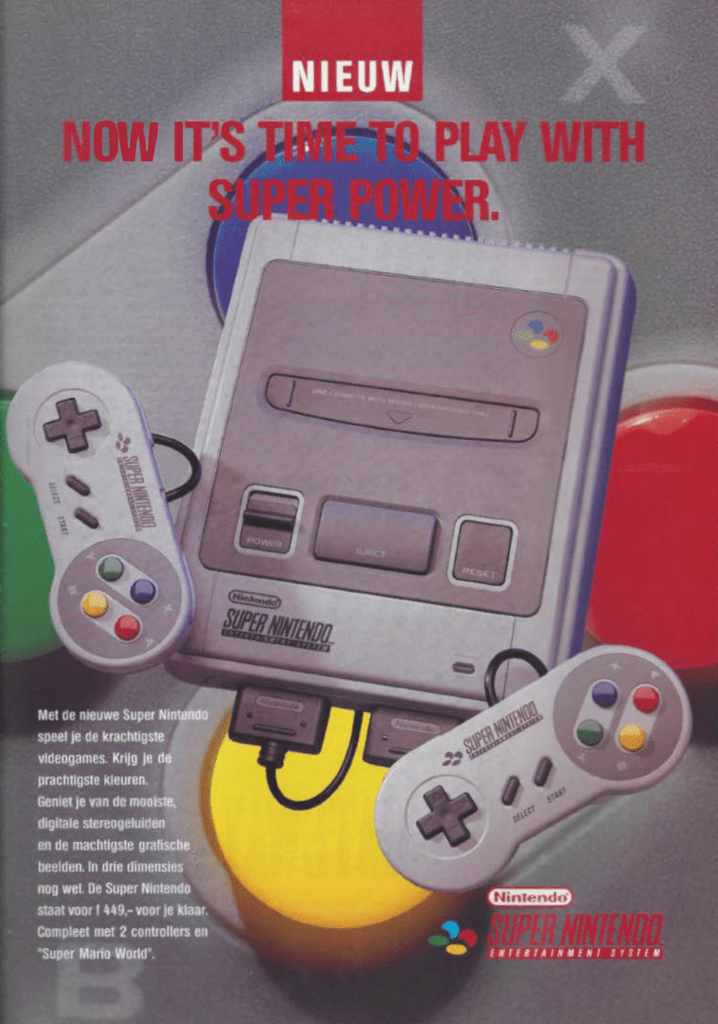 Advertentie voor de lancering van de Super Nintendo in Nederland.