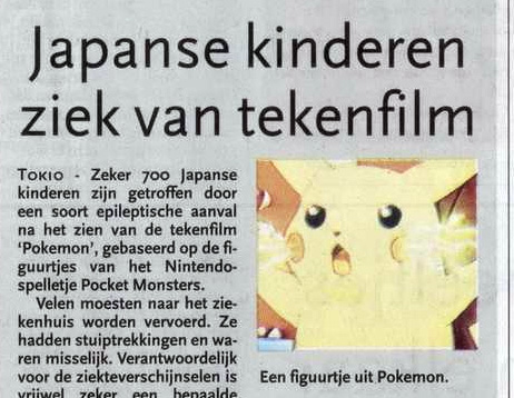 Uit: "Japanse kinderen ziek van tekenfilm", Algemeen Dagblad, 18 december 1997, p8.
